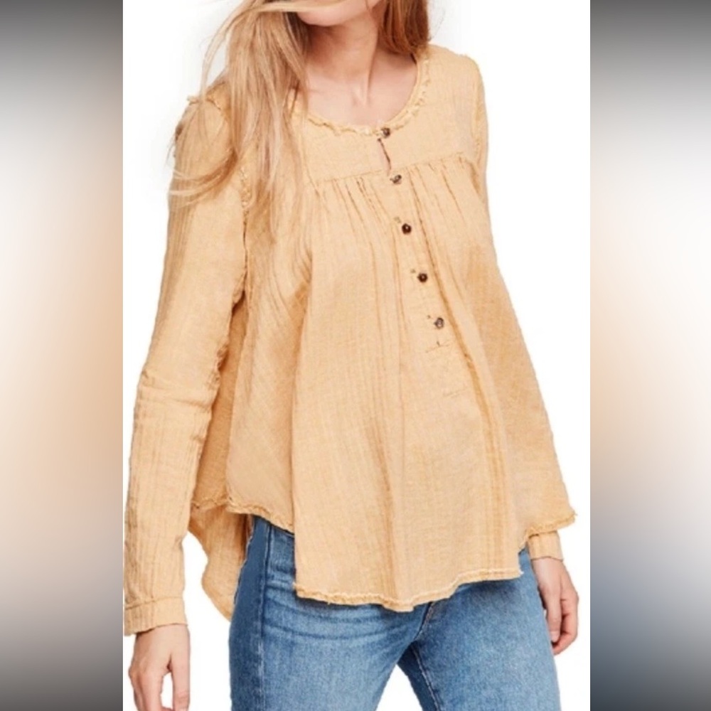 Free People "We The Free" Sand Dune Henley Shirt Top Tan XS-M